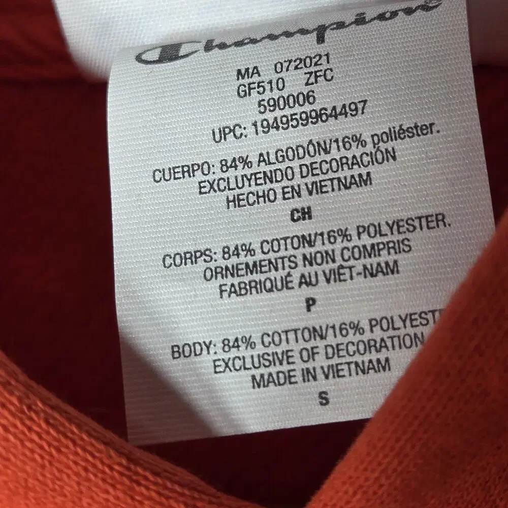 Champion Reverse‎ Weave Hoodie Mens Small Orange Crisp Embroidered Logo Pullover